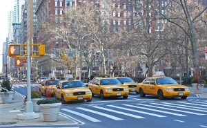 New York street covered with yellow cabs.