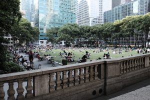Bryant Park filled with people during daytime. 