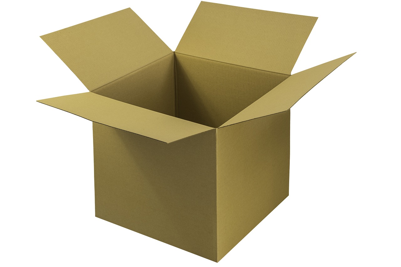 An open cardboard box. 